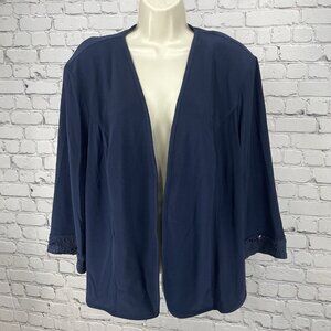 NWT Brianna Milay Navy Blue Lightweight Open Jacket Floral 3/4 Sleeve Size 20W